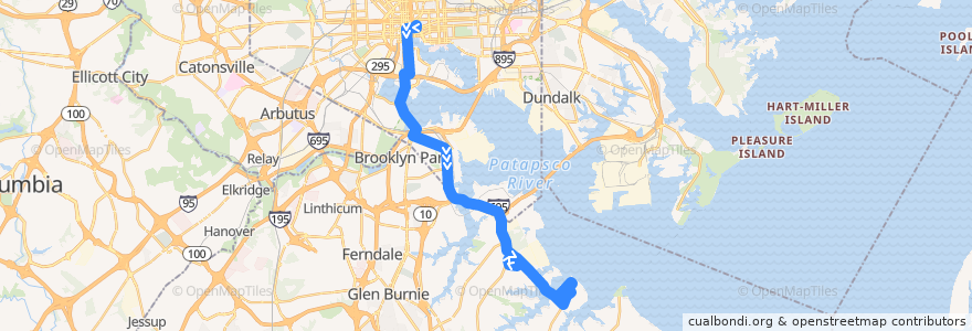 Mapa del recorrido Express BusLink 164: Riviera Beach de la línea  en Maryland.