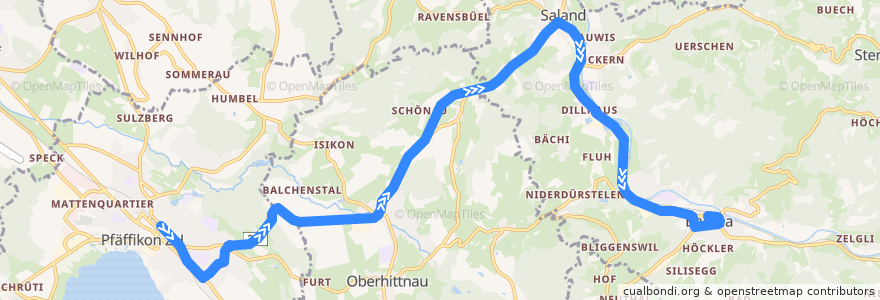 Mapa del recorrido Bus 835: Pfäffikon ZH, Bahnhof => Bauma, Bahnhof de la línea  en Bezirk Pfäffikon.