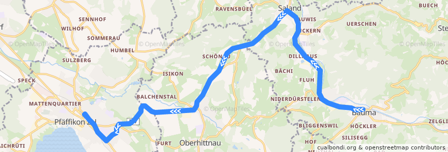 Mapa del recorrido Bus 835: Bauma, Bahnhof => Pfäffikon, ZH, Bahnhof de la línea  en Bezirk Pfäffikon.