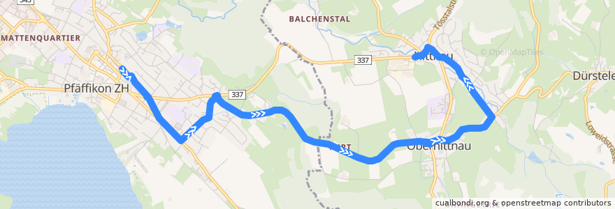 Mapa del recorrido Bus 837: Pfäffikon ZH, Bahnhof => Hittnau, Industrie de la línea  en Bezirk Pfäffikon.