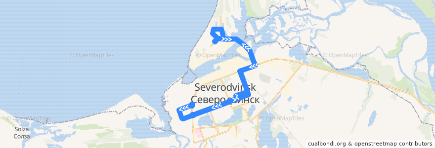 Mapa del recorrido 1 ВЫХ de la línea  en городской округ Северодвинск.