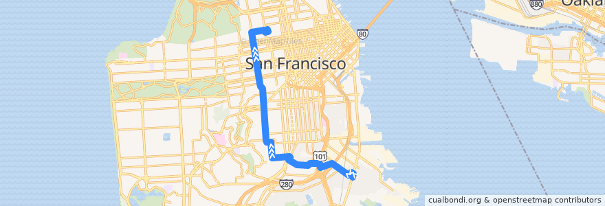 Mapa del recorrido Muni 24 inbound: Bayview => Pacific Heights de la línea  en San Francisco.