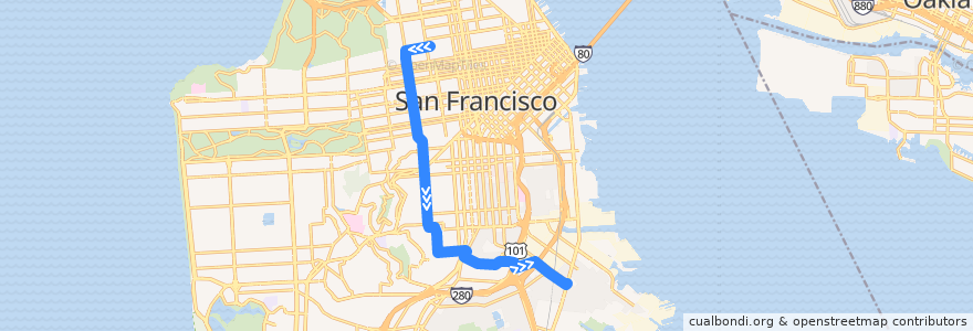 Mapa del recorrido Muni 24 outbound: Pacific Heights => Bayview de la línea  en سان فرانسیسکو.