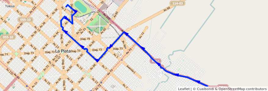 Mapa del recorrido 3 de la línea 520 en Partido de La Plata.