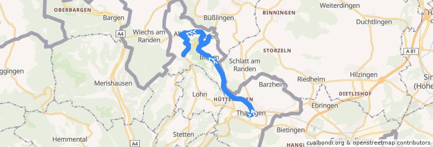 Mapa del recorrido Bus 24: Thayngen, Bahnhof => Opfertshofen SH, Reiatstube de la línea  en Thayngen.