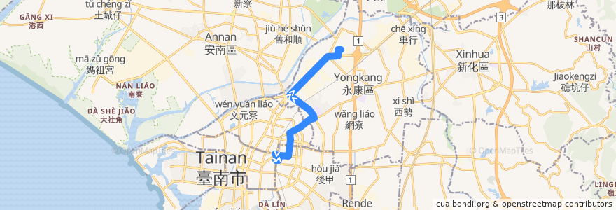 Mapa del recorrido 5路(往鹽行_往程) de la línea  en 臺南市.