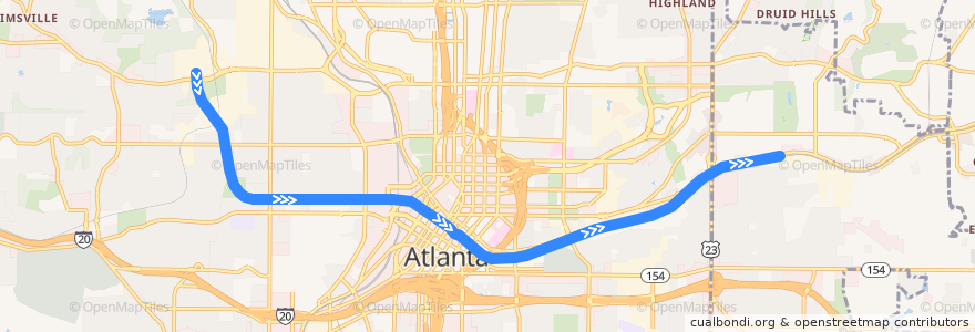 Mapa del recorrido Subway Green Line: Bankhead => Edgewood/Candler Park de la línea  en Atlanta.