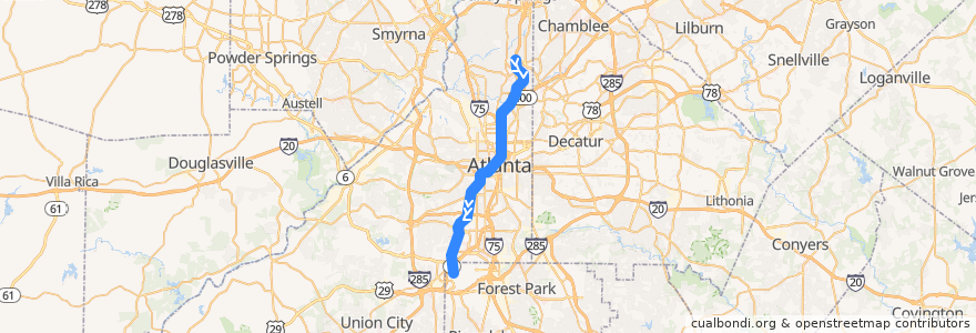 Mapa del recorrido Subway Red Line: North Springs => Airport Station de la línea  en Fulton County.