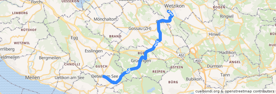 Mapa del recorrido Bus 867: Wetzikon ZH, Bahnhof => Oetwil am See, Zentrum de la línea  en Zurich.