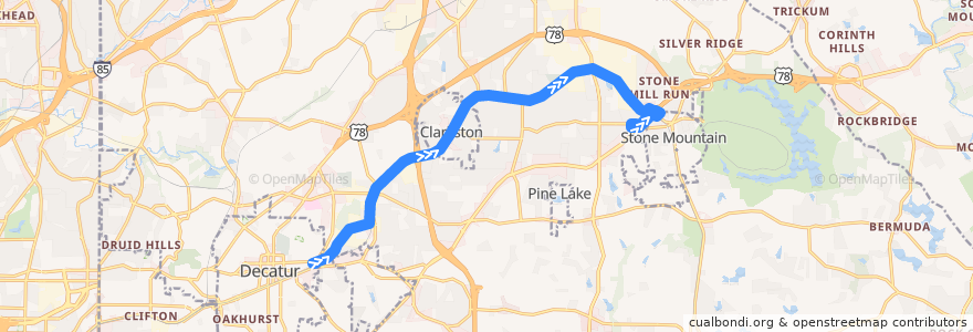 Mapa del recorrido MARTA 120 East Ponce De Leon Avenue de la línea  en DeKalb County.