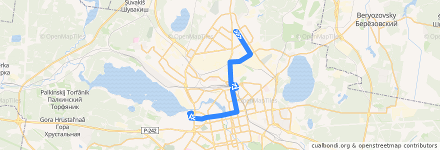 Mapa del recorrido Трамвай 2. Фрезеровщиков - ВИЗ de la línea  en городской округ Екатеринбург.