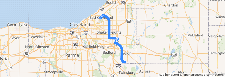 Mapa del recorrido RTA 41F Warrensville (southbound) de la línea  en Cuyahoga County.