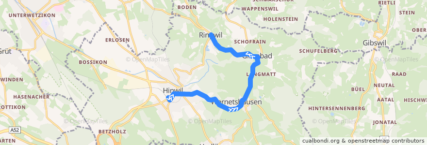 Mapa del recorrido Bus 875: Hinwil, Bahnhof => Hinwil, Ringwil de la línea  en Hinwil.