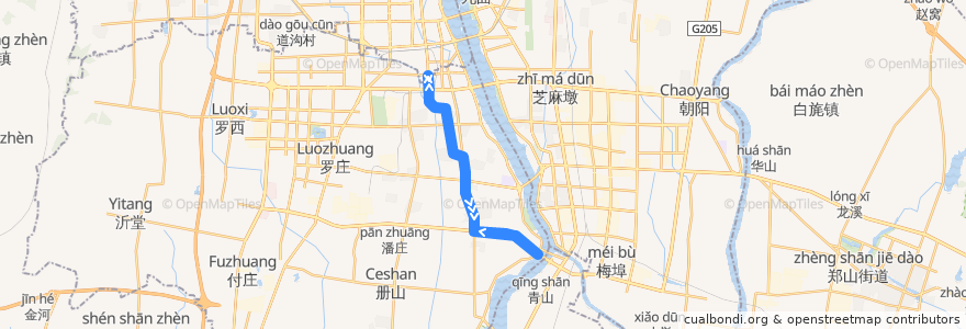 Mapa del recorrido 105路 de la línea  en 罗庄区.