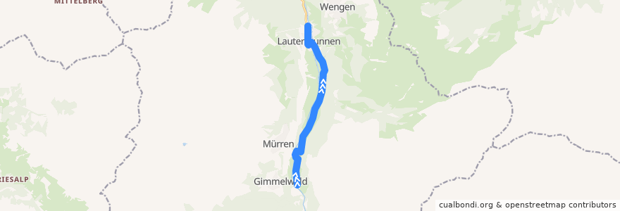 Mapa del recorrido Bus 141: Stechelberg => Lauterbrunnen Bahnhof de la línea  en Lauterbrunnen.