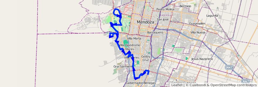 Mapa del recorrido 31 - Refuerzo B° Pablo VI - E.G.B.3 - Liceo Aguícola - U.N.C.  de la línea G03 en Mendoza.