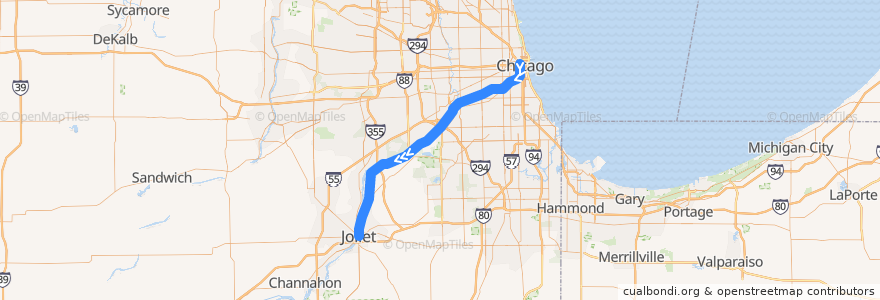Mapa del recorrido Metra Heritage Corridor: Joliet => Chicago de la línea  en ایلینوی.