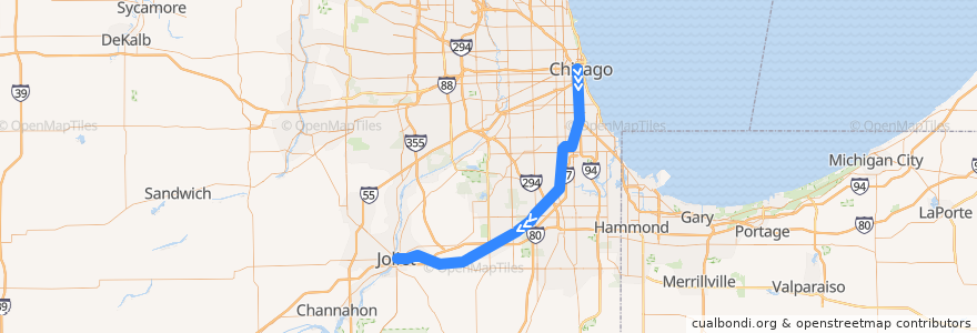Mapa del recorrido Metra Rock Island District: LaSalle Street => Beverly Hills => Joliet de la línea  en Illinois.