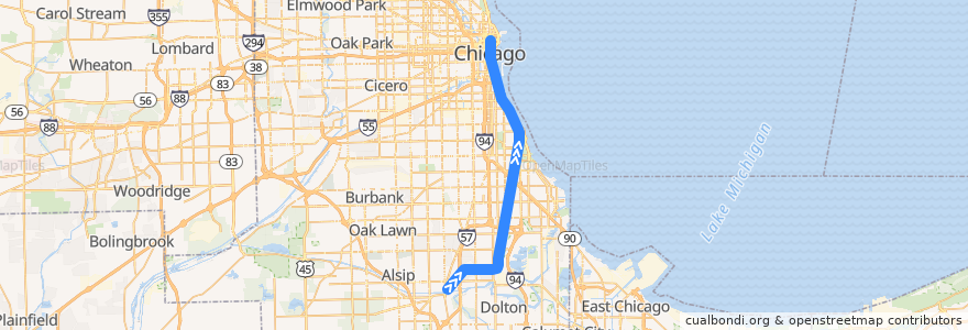 Mapa del recorrido Metra Electric District: Blue Island => Millennium Station de la línea  en شیکاگو.