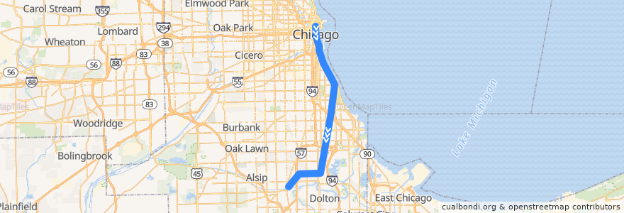 Mapa del recorrido Metra Electric District: Millennium Station => Blue Island de la línea  en Chicago.
