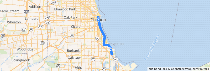 Mapa del recorrido Metra Electric District: Millennium Station => South Chicago de la línea  en شیکاگو.
