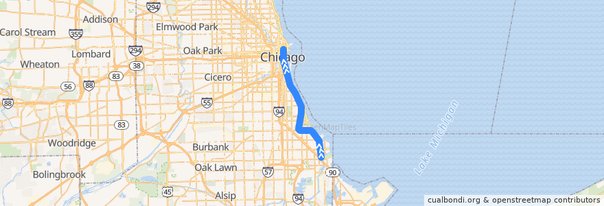 Mapa del recorrido Metra Electric District: South Chicago => Millennium Station de la línea  en شيكاغو.