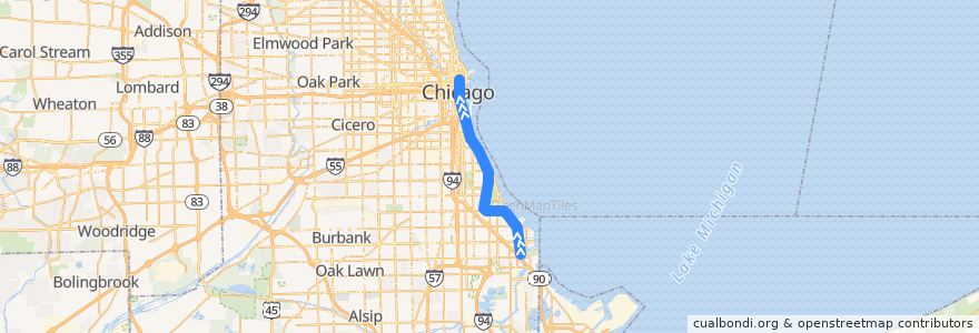 Mapa del recorrido Metra Electric District: South Chicago => Millennium Station de la línea  en Chicago.