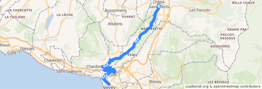 Mapa del recorrido Bus 213: Vevey, gare => Châtel-Saint-Denis, gare de la línea  en District de la Riviera-Pays-d’Enhaut.