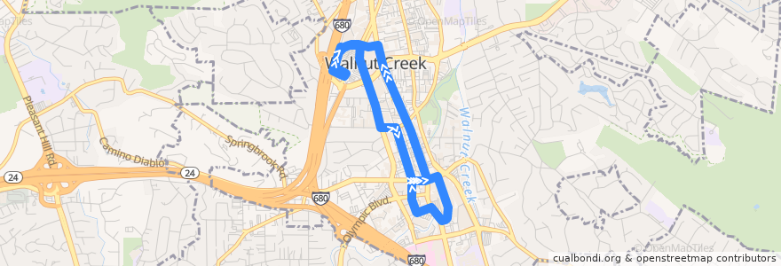 Mapa del recorrido County Connection 4: Walnut Creek => Broadway Plaza => Walnut Creek de la línea  en Walnut Creek.