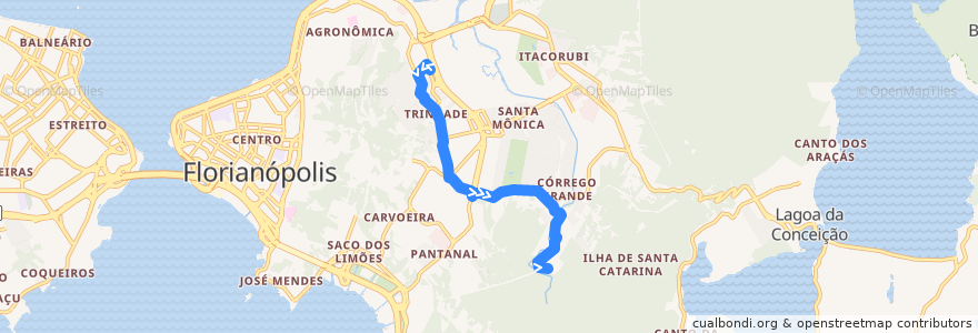 Mapa del recorrido Ônibus 164: Córrego Grande - Poção, TITRI => Poção de la línea  en 플로리아노폴리스.