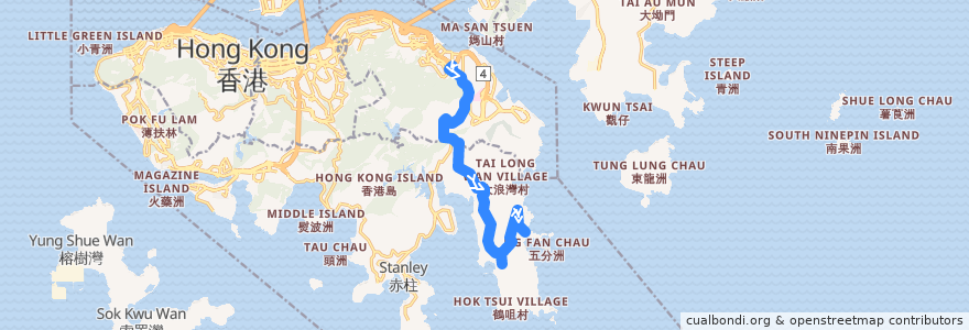 Mapa del recorrido 新巴9號線 NWFB 9 (筲箕灣 Shau Kei Wan → 石澳 Shek O) de la línea  en Hong Kong Island.