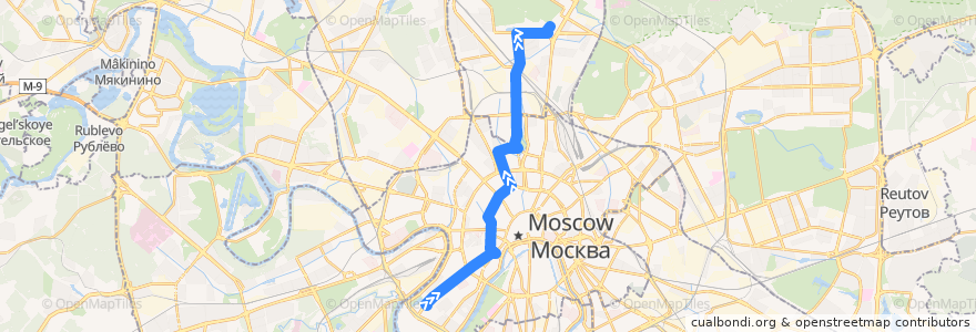 Mapa del recorrido Автобус 15: Новодевичий монастырь => ВДНХ (южная) de la línea  en モスクワ.