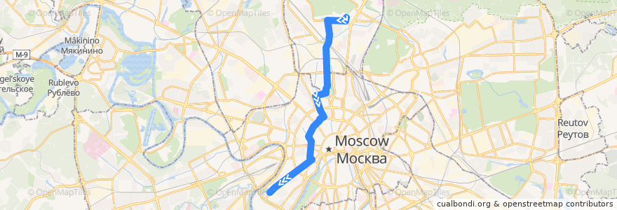 Mapa del recorrido Автобус 15: ВДНХ (южная) => Новодевичий монастырь de la línea  en 莫斯科.