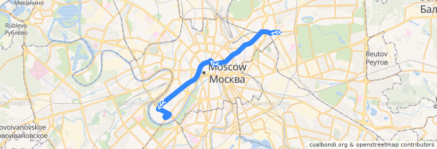 Mapa del recorrido Автобус м3: Метро «Семёновская» => Стадион «Лужники» (южная) de la línea  en Москва.