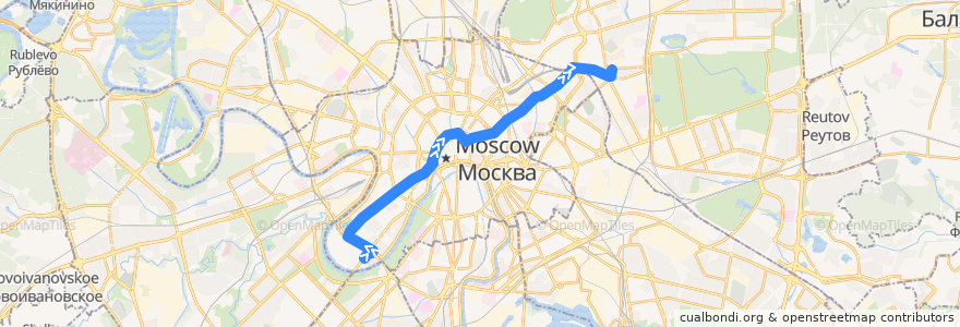 Mapa del recorrido Автобус м3: Стадион «Лужники» (южная) => Метро «Семёновская» de la línea  en Moscú.