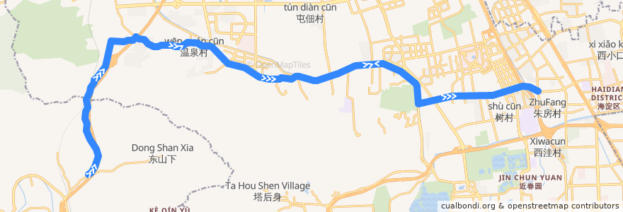 Mapa del recorrido Bus 633: 杨坨 => 五彩城公交场站 de la línea  en 海淀区.