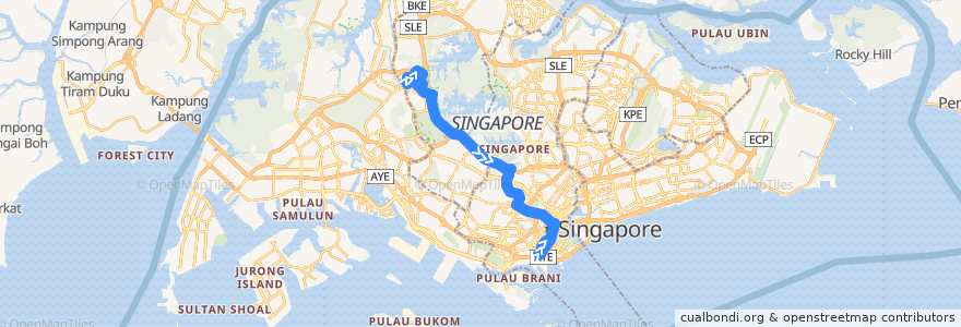 Mapa del recorrido Svc 971E (Blk 602 => Prudential Tower) de la línea  en Singapore.