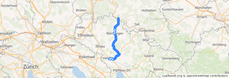 Mapa del recorrido Bus 832: Fehraltdorf, Bahnhof => Kollbrunn, Bahnhof de la línea  en Bezirk Pfäffikon.