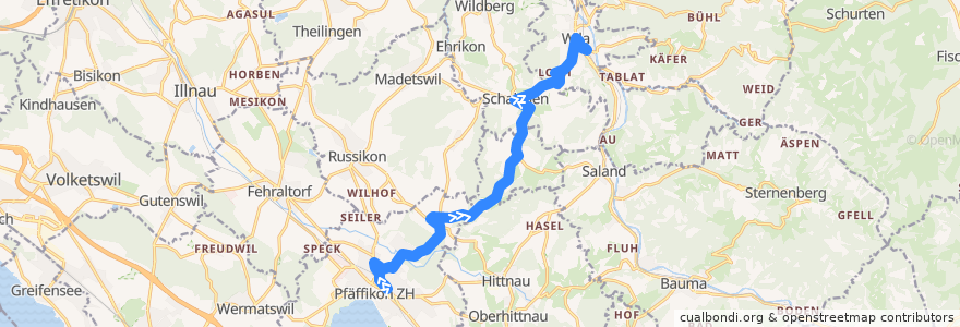 Mapa del recorrido Bus 833: Pfäffikon ZH, Bahnhof => Wila, Bahnhof de la línea  en Bezirk Pfäffikon.