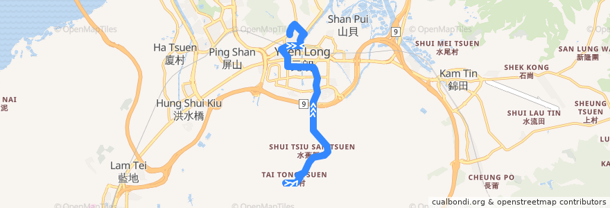 Mapa del recorrido 港鐵巴士K66綫 MTR Bus K66 (大棠 Tai Tong → 朗屏 Long Ping) de la línea  en Yuen Long.