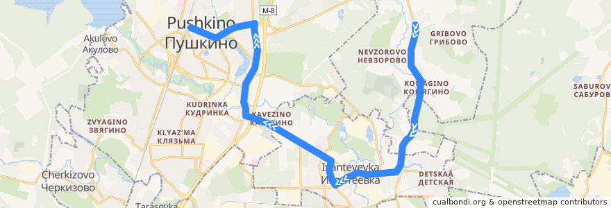 Mapa del recorrido Автобус 47: Левково => Пушкино (станция Пушкино) de la línea  en Пушкинский городской округ.