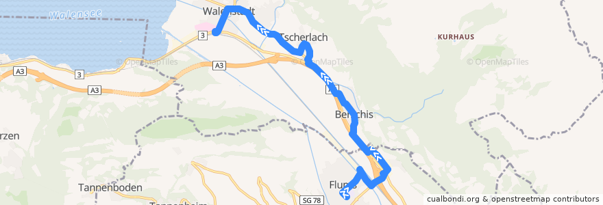 Mapa del recorrido Bus 442: Flums, Oberstufenzentrum => Walenstadt, Bahnhof de la línea  en Walenstadt.