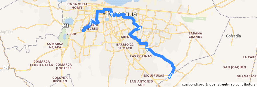 Mapa del recorrido Ruta 262: Comarca Los Vanegas -> INATEC de la línea  en Managua.