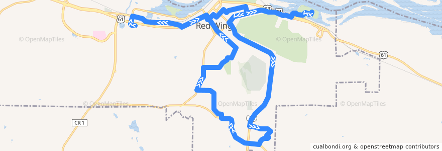Mapa del recorrido Blue (via Colvill Park) de la línea  en Red Wing.