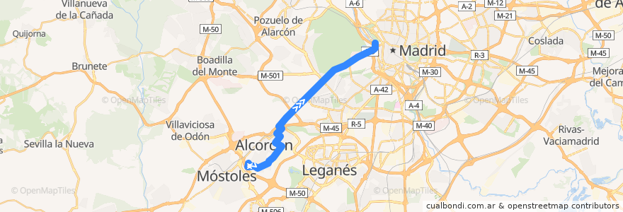 Mapa del recorrido Bus 511: Alcorcón - Madrid de la línea  en Comunidad de Madrid.