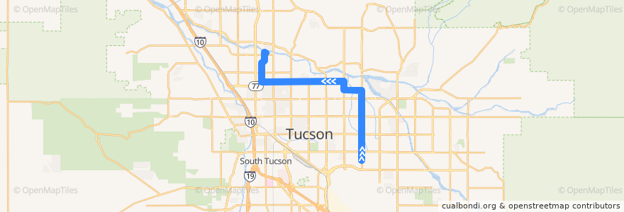 Mapa del recorrido Sun Tran Route 34 Craycroft/Fort Lowell (northbound) de la línea  en Tucson.