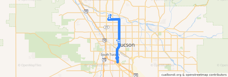 Mapa del recorrido Sun Tran Route 15 Campbell (southbound to Kino at Tucson Marketplace) de la línea  en Tucson.