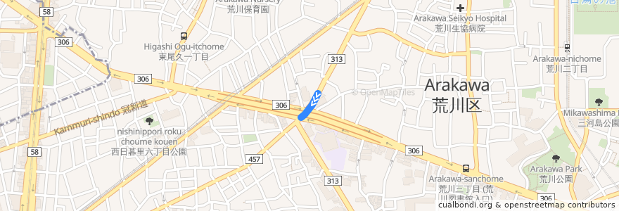 Mapa del recorrido 町屋さくら 町屋04系統 de la línea  en 荒川区.