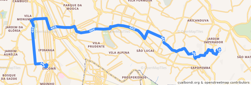 Mapa del recorrido 514T-10 Terminal Sacomã de la línea  en São Paulo.