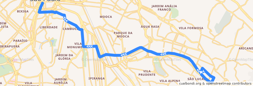 Mapa del recorrido 314V-10 Metrô Liberdade de la línea  en São Paulo.